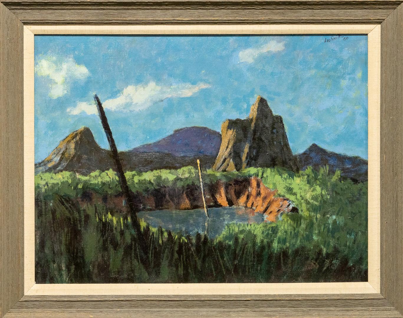 Hughie Lee-Smith Landscape Painting - "Untitled Landscape" Early work, African-American, Colors, Mountains