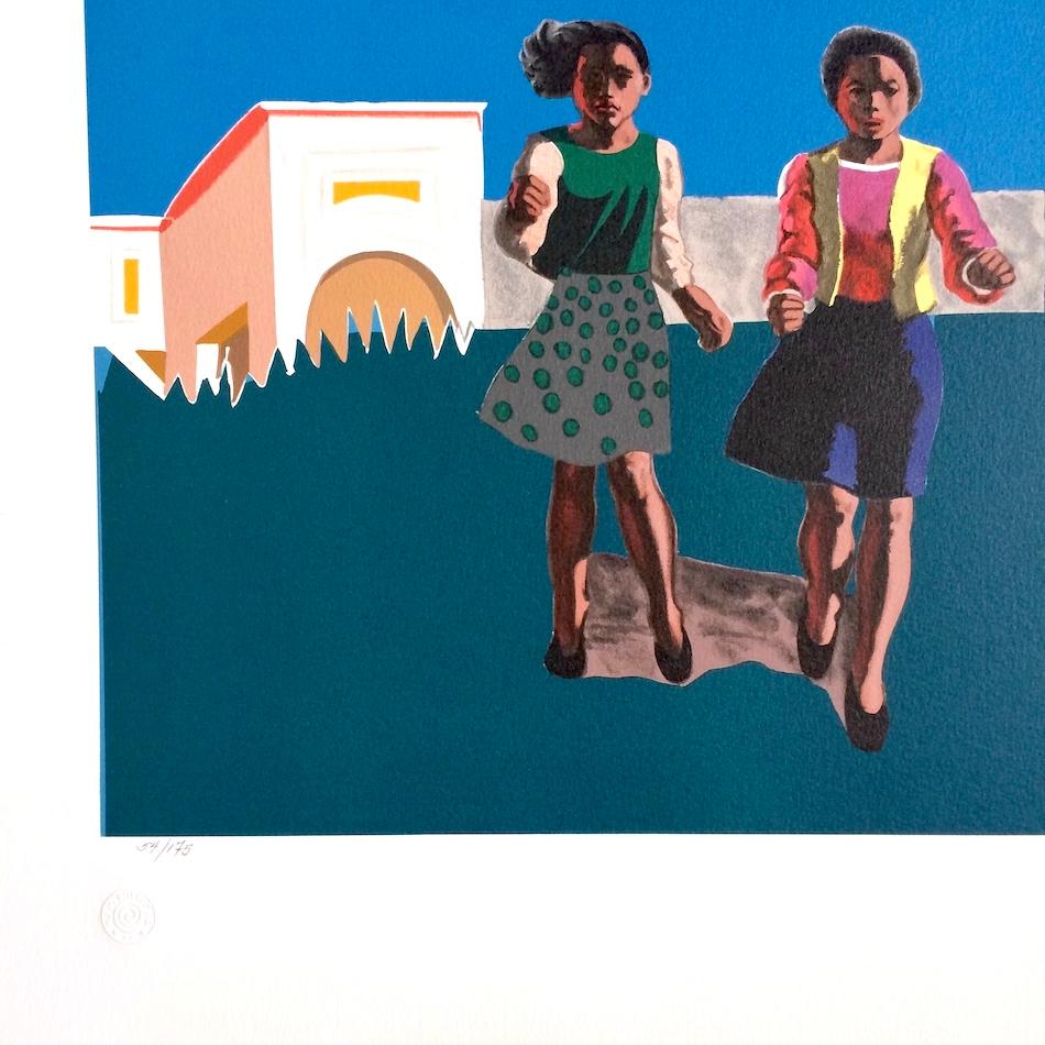 FUGUE Signed Lithograph, Figurative Collage, Musicians, Girls, Balloons in vendita 1