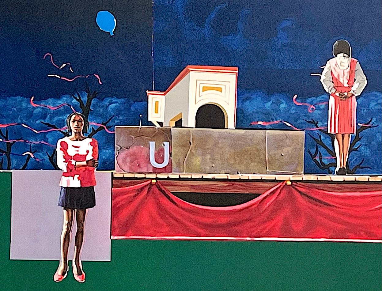 NOCTURNE Signed Lithograph, Black Women Theater Stage Night Sky Balloon Ribbons - Print de Hughie Lee-Smith