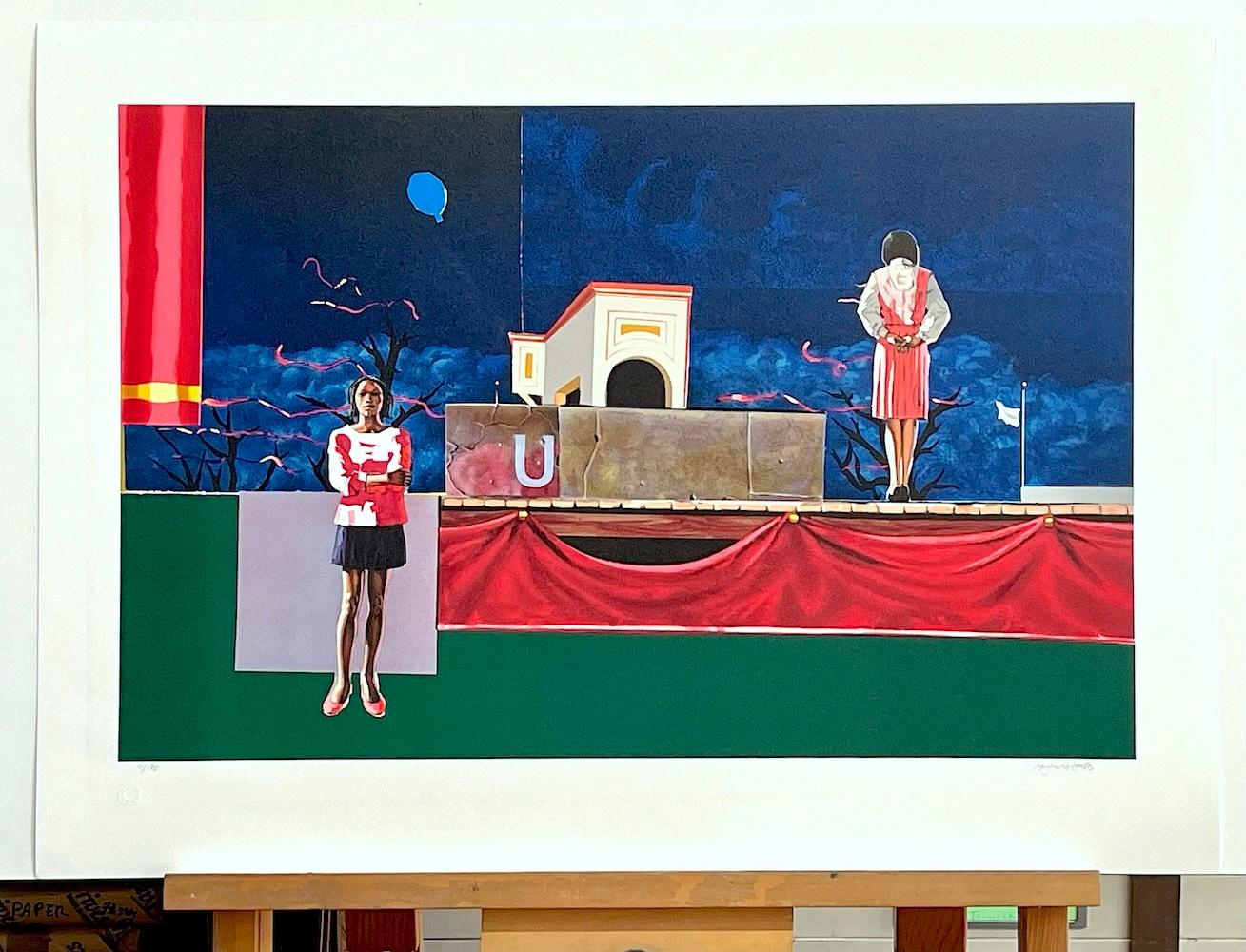 NOCTURNE Signed Lithograph, Black Women Theater Stage Night Sky Balloon Ribbons en vente 3