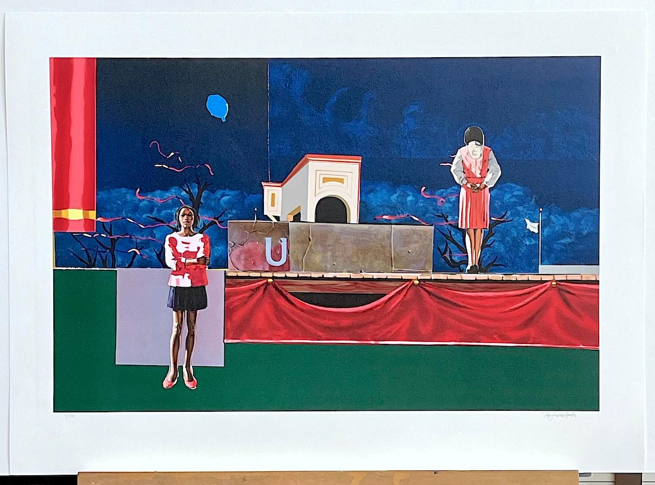 NOCTURNE Signed Lithograph, Black Women Theater Stage Night Sky Balloon Ribbons For Sale 1