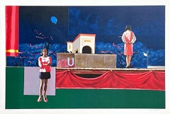 NOCTURNE Signed Lithograph, Black Women Theater Stage Night Sky Balloon Ribbons