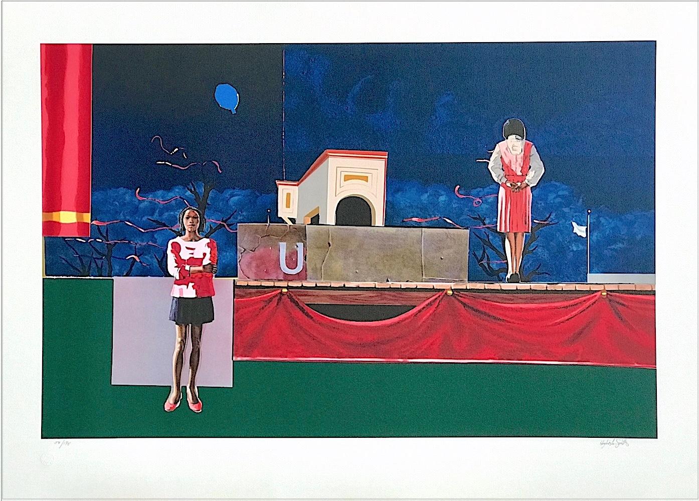 NOCTURNE Signed Lithograph, Black Women Theater Stage Night Sky Balloon Ribbons