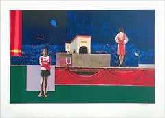 NOCTURNE Signed Lithograph, Black Women Theater Stage Night Sky Balloon Ribbons