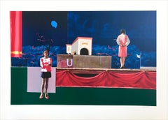 NOCTURNE Signed Lithograph, Black Women Theater Stage Night Sky Balloon Ribbons