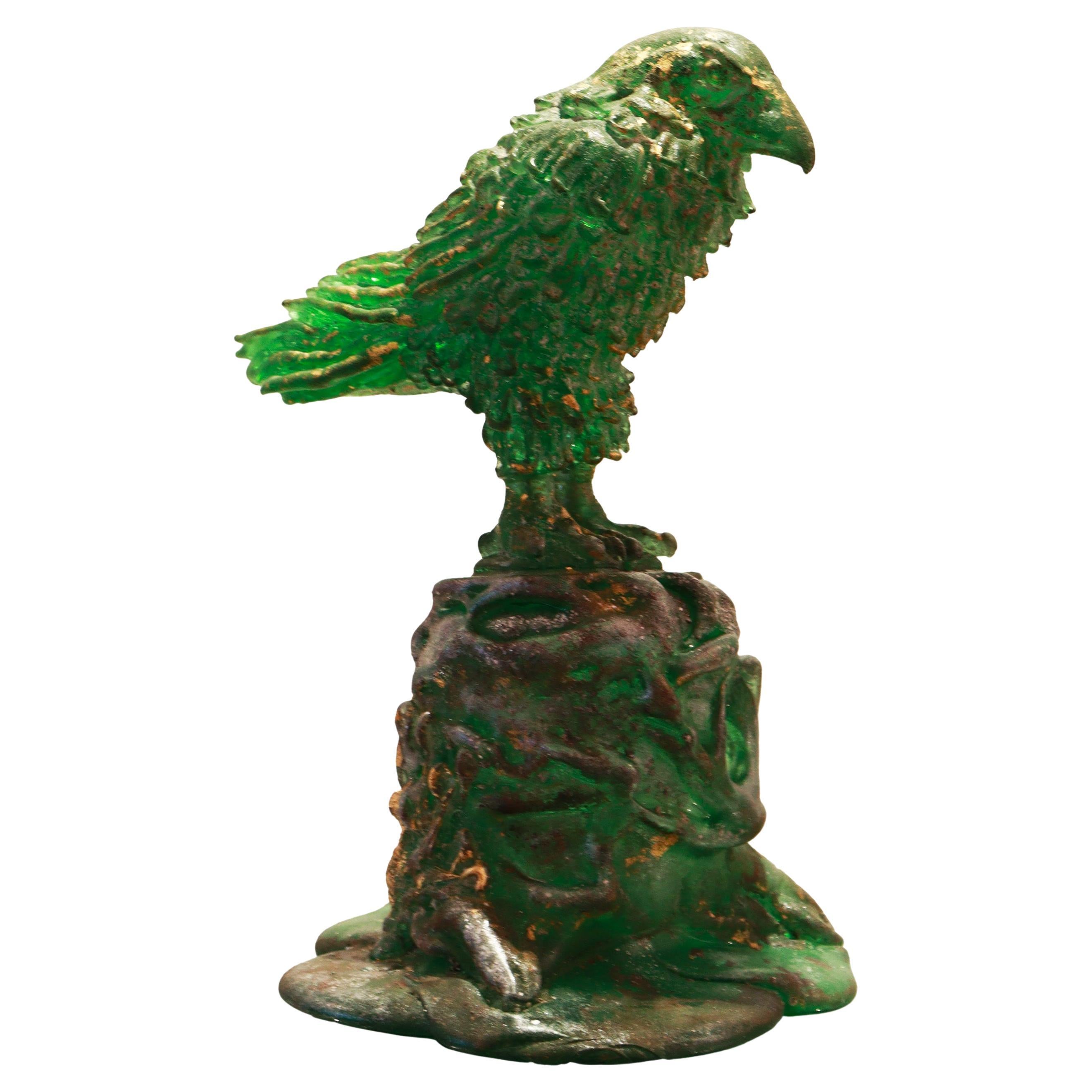 Scultura Hugin Raven verde in vetro di Murano, Pino Signoretto, Seguso Vetri d'Arte