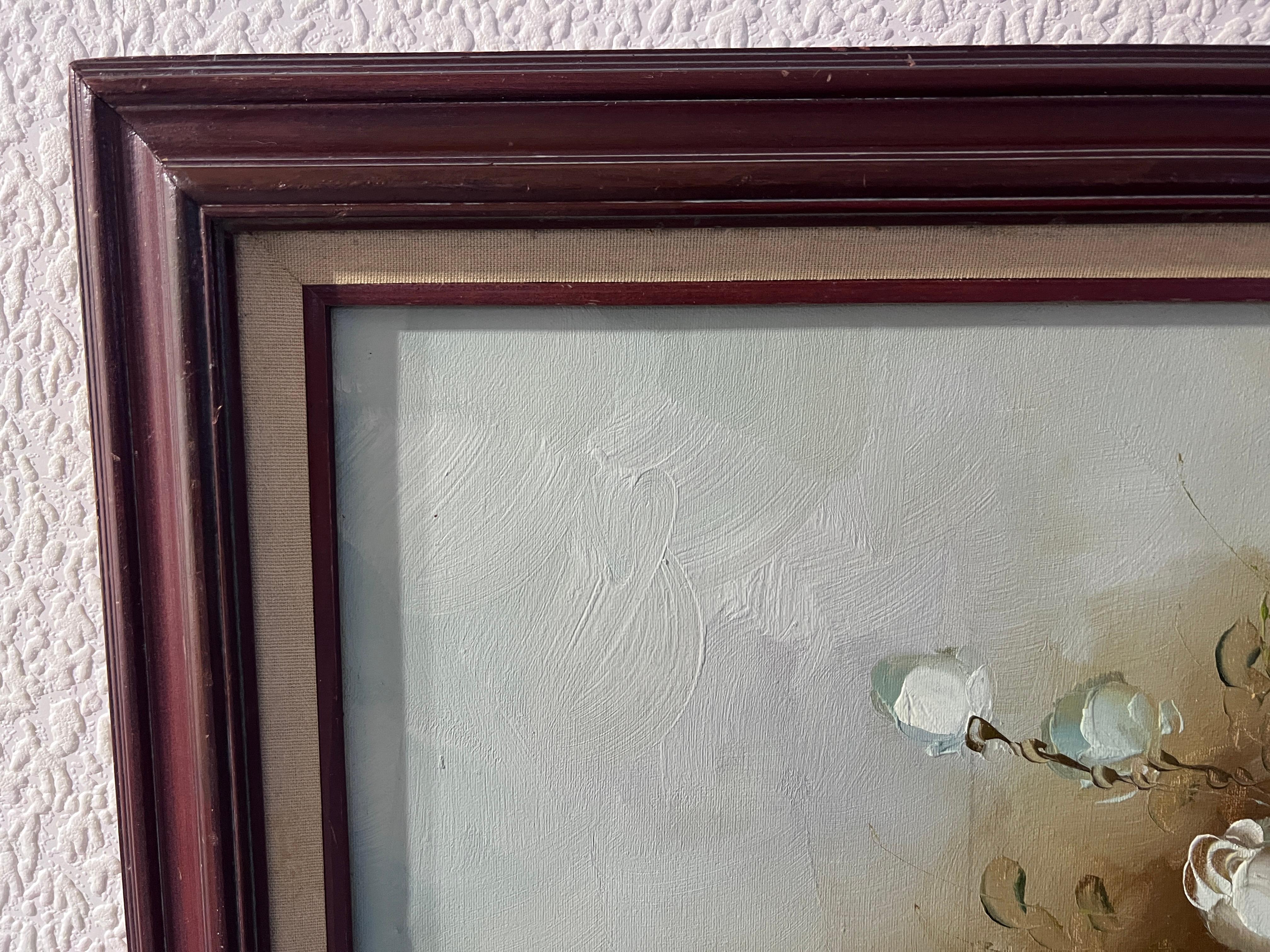 Artista Hugo Grande pittura ad olio su tela Natura morta, Fiori, Incorniciata 3