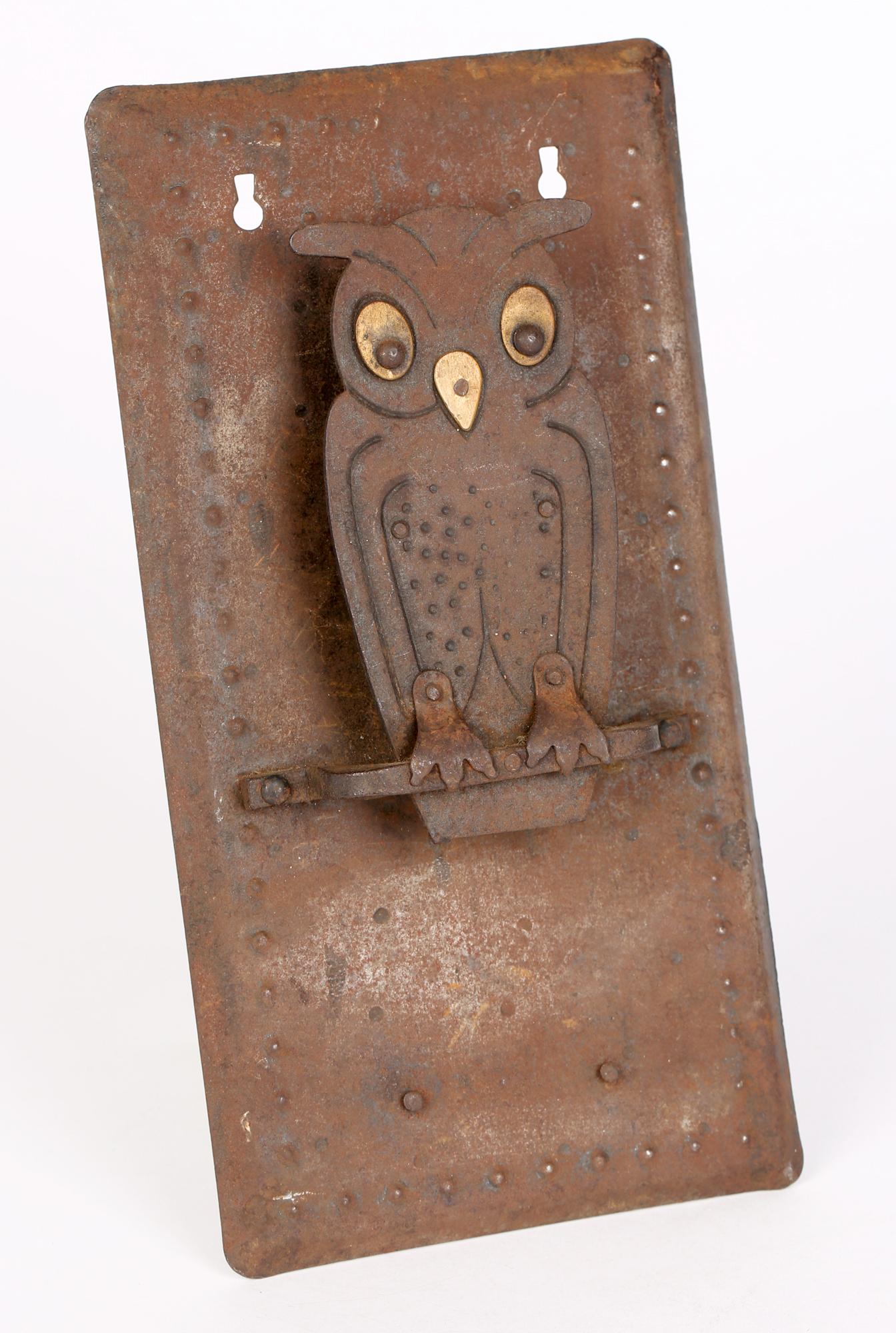 Wrought Iron Hugo Berger Goberg German Jugendstil Owl Wall Hanging Match Box Holder For Sale