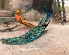 Peacock, thrush, and golden pheasant