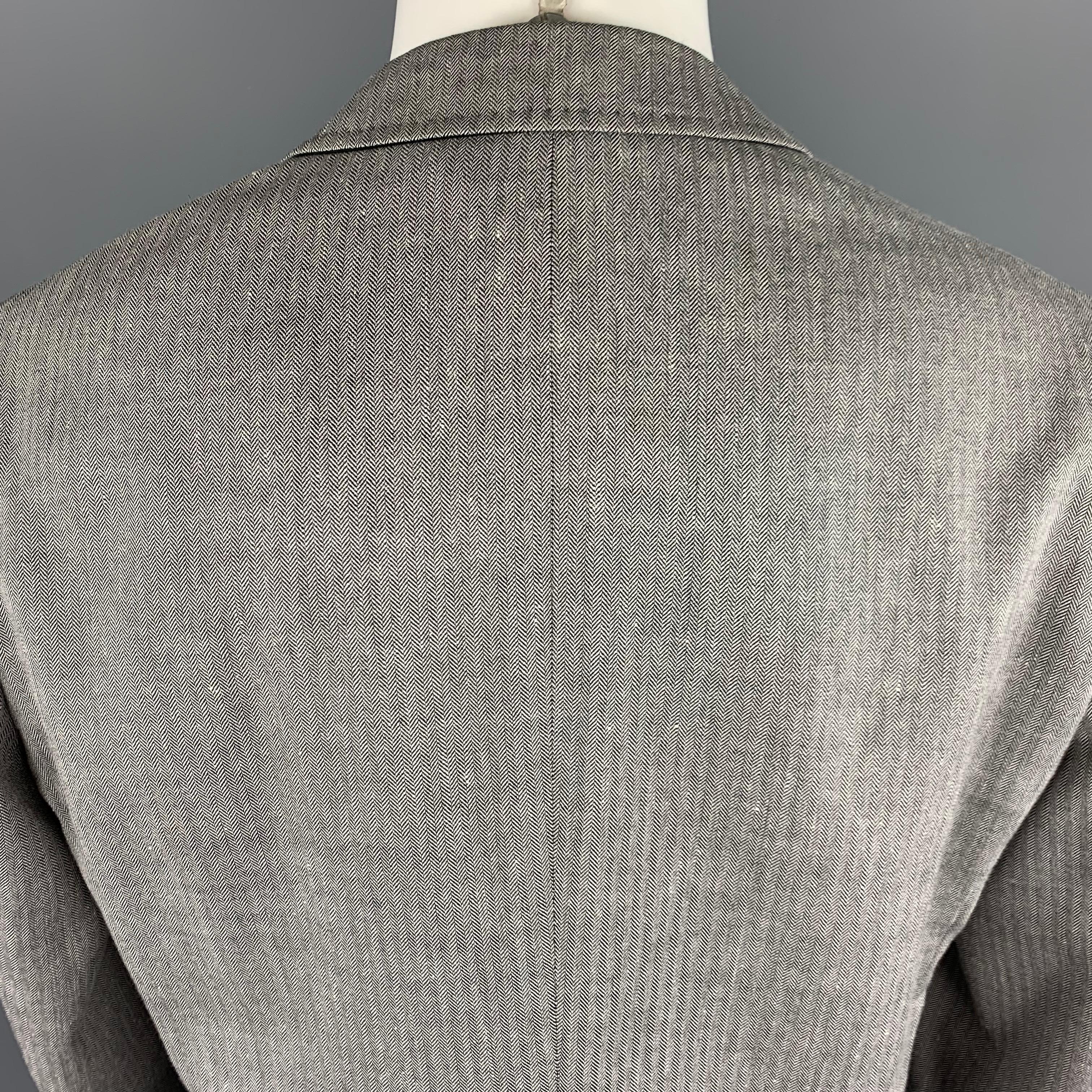 HUGO BOSS 38 Regular Grey Herringbone Wool / Linen Notch Lapel Sport Coat 1