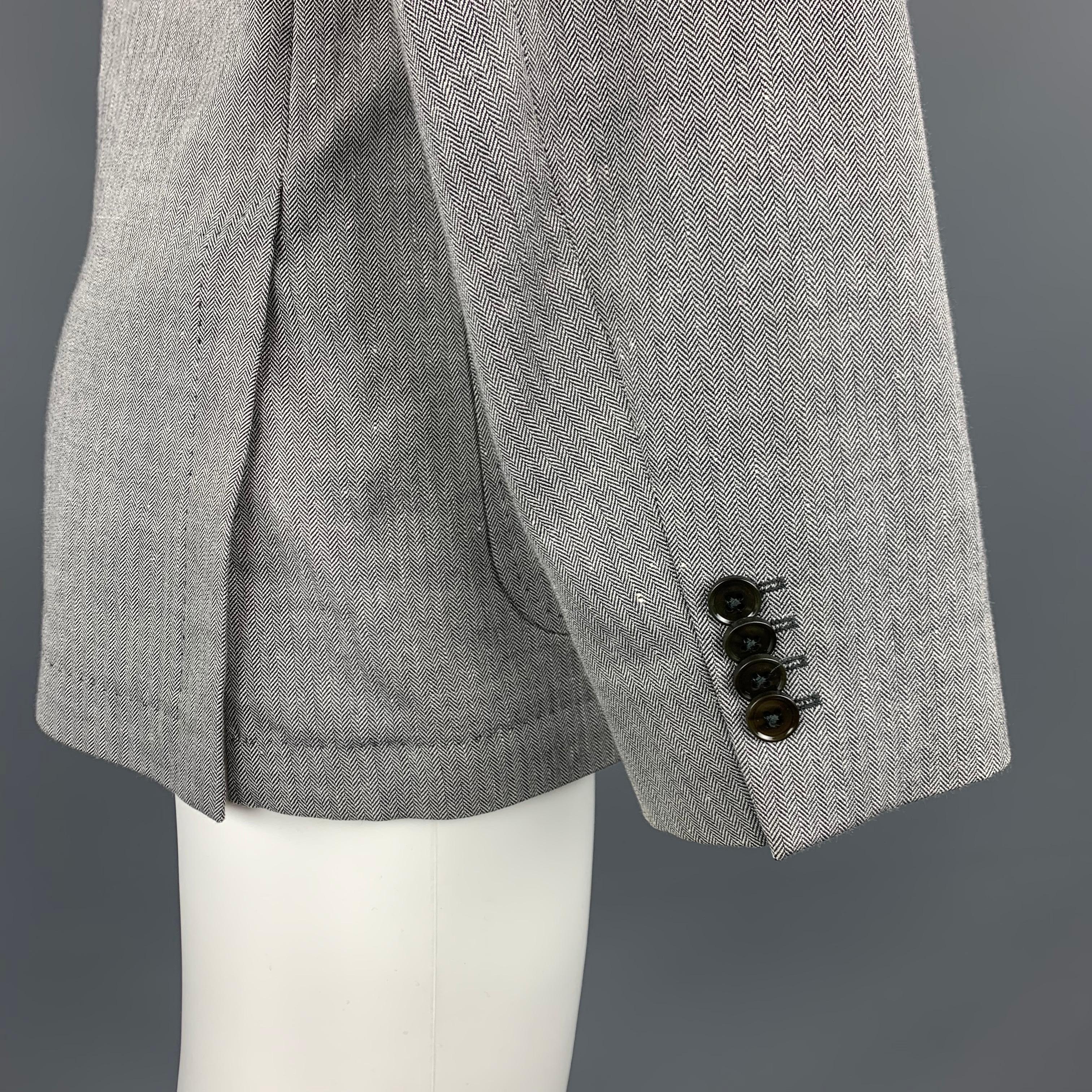 HUGO BOSS 38 Regular Grey Herringbone Wool / Linen Notch Lapel Sport Coat 2