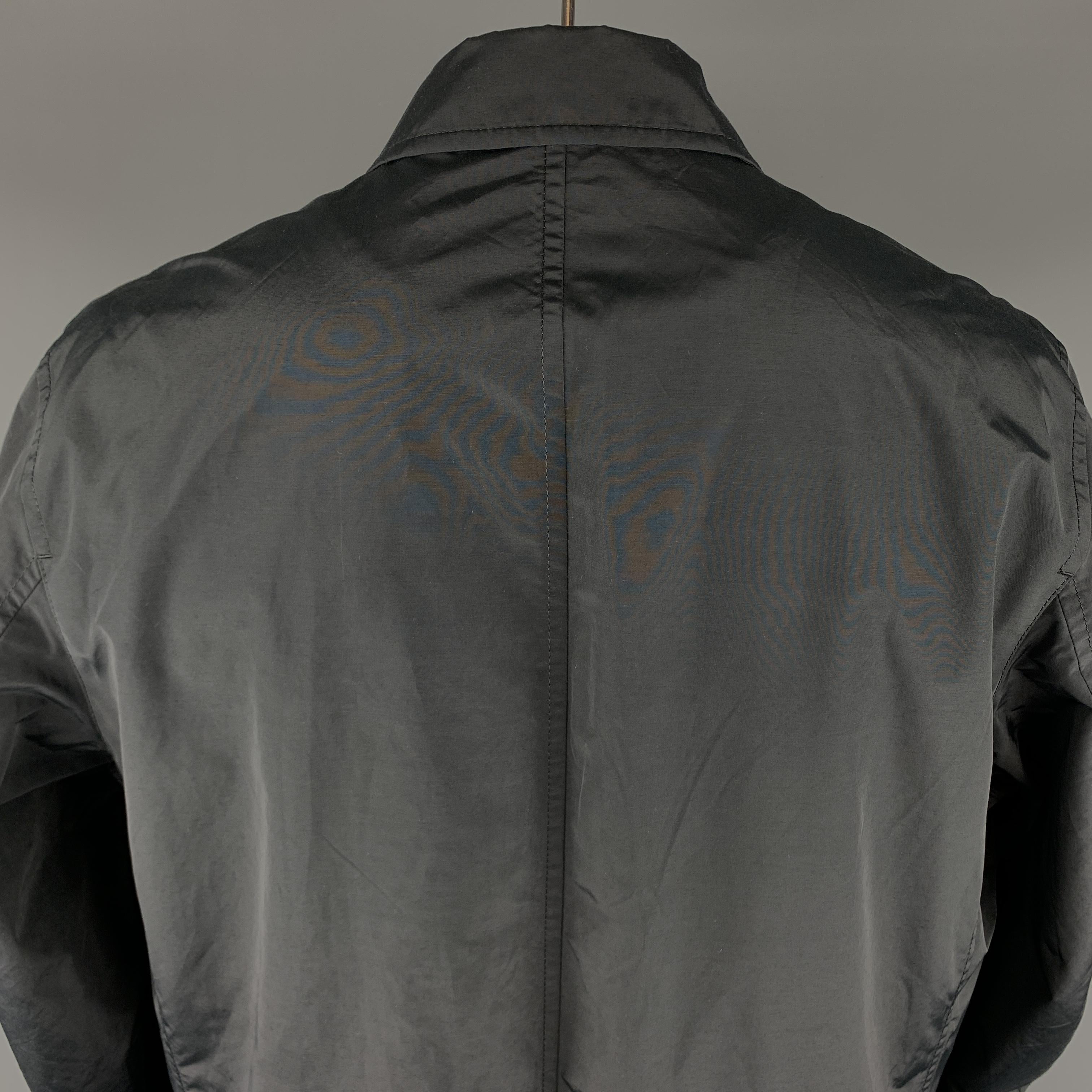 HUGO BOSS 46 Black Solid Cotton / Nylon Zip & Snaps Long Coat In Excellent Condition In San Francisco, CA
