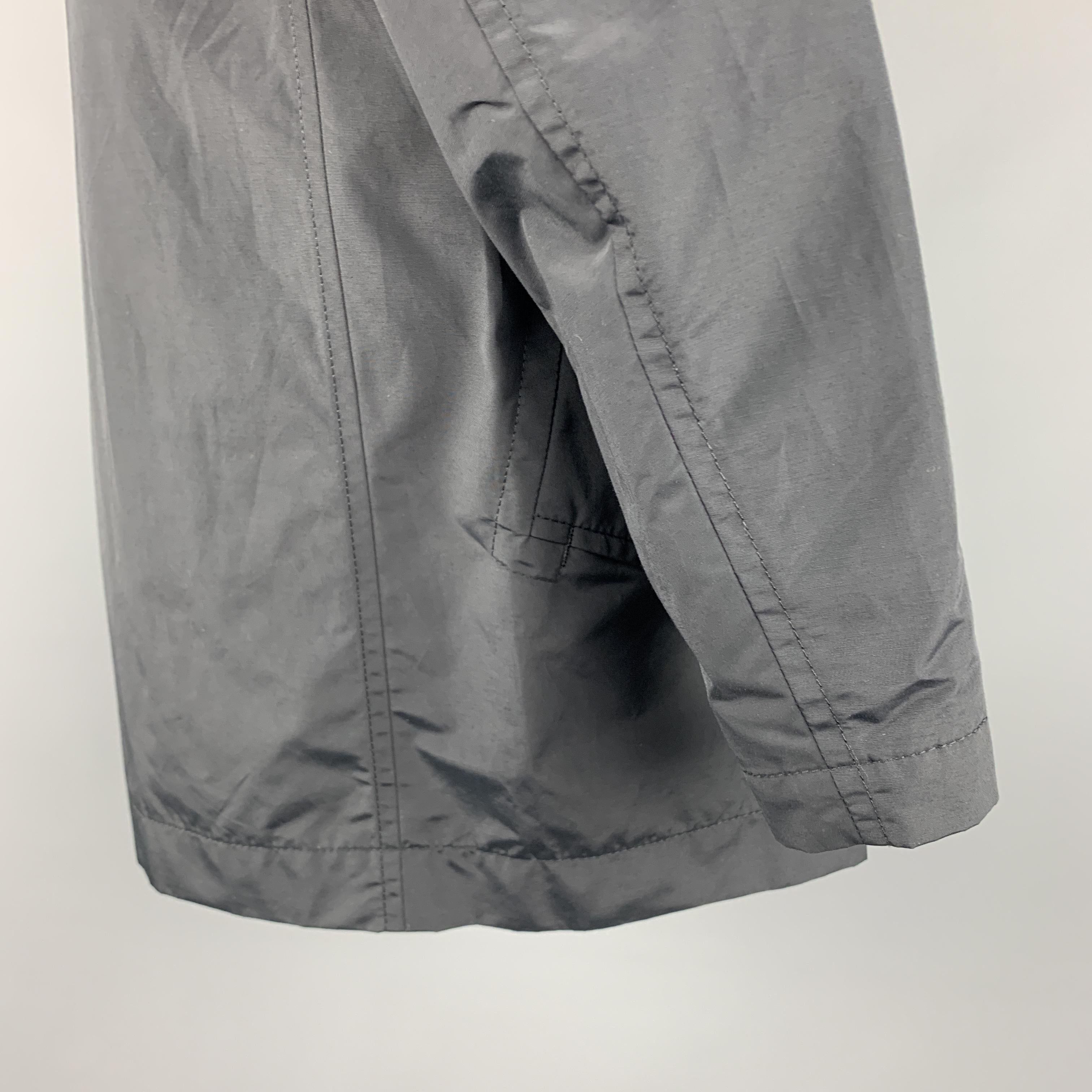 Men's HUGO BOSS 46 Black Solid Cotton / Nylon Zip & Snaps Long Coat