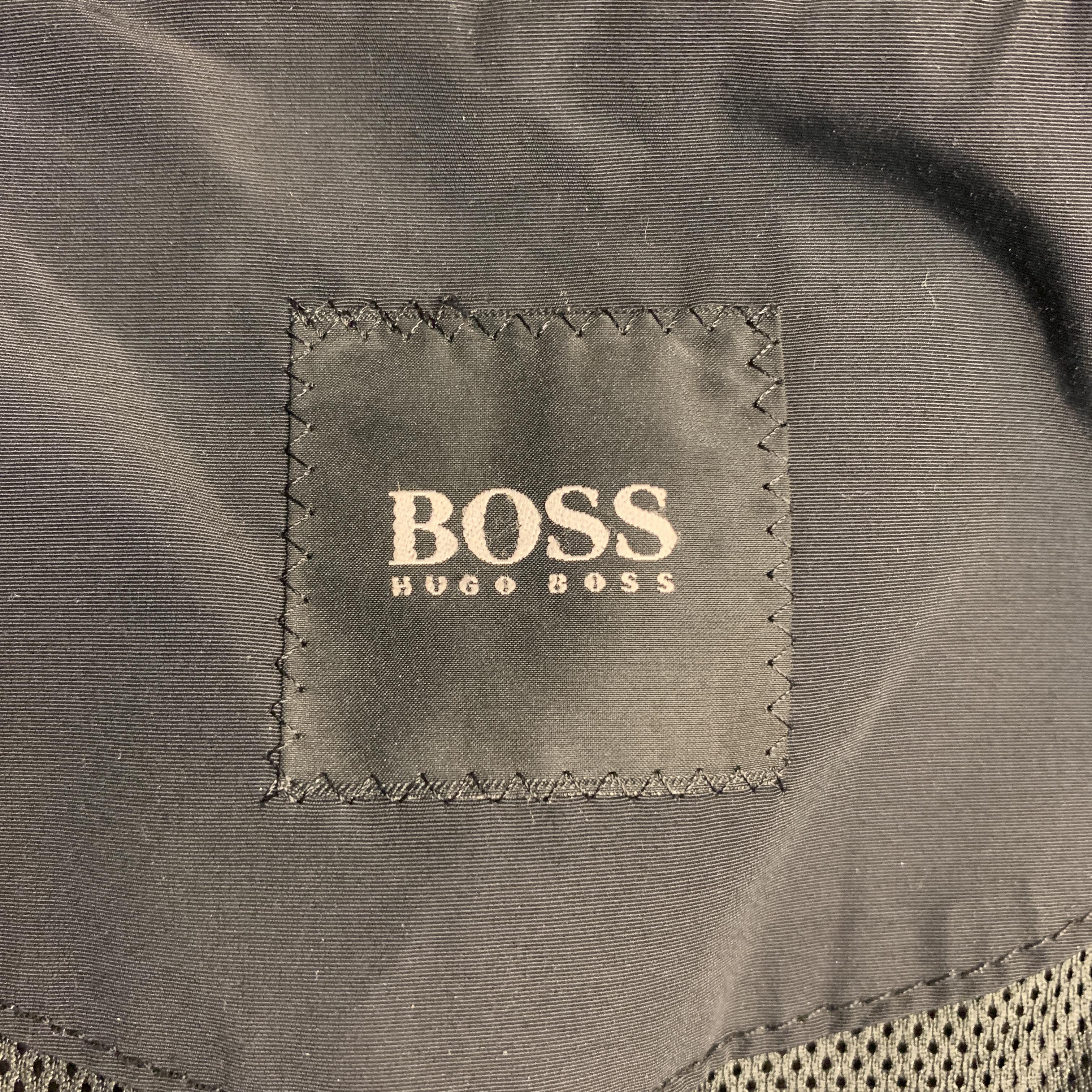 HUGO BOSS 46 Black Solid Cotton / Nylon Zip & Snaps Long Coat 2