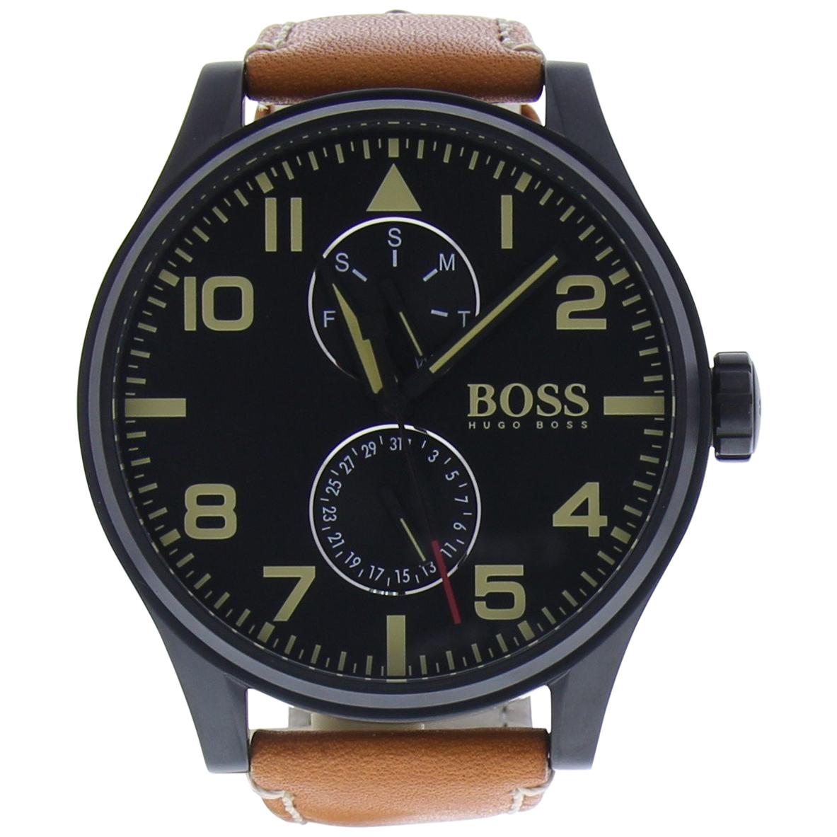 Hugo Boss 48 Mm Aeroliner Maxx Leather Mens Watch 1513082