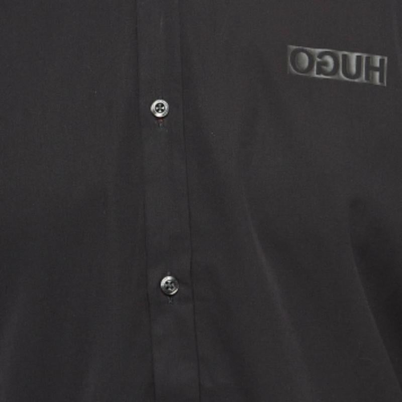 Noir Hugo Boss Chemise à manches longues en coton noir 2XL en vente