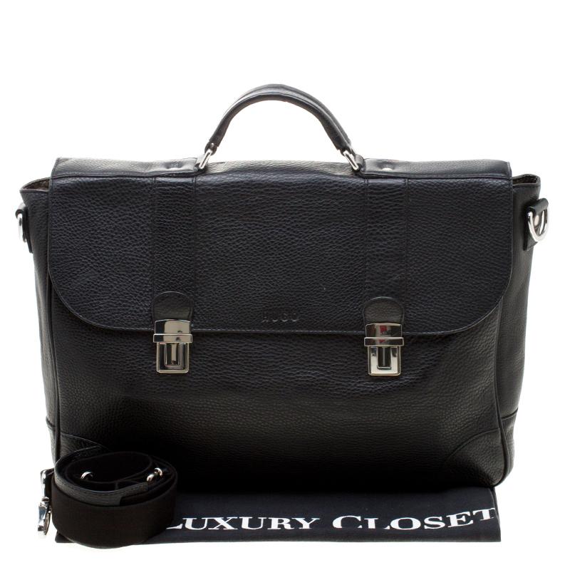 Hugo Boss Black Leather Double Lock Briefcase 1
