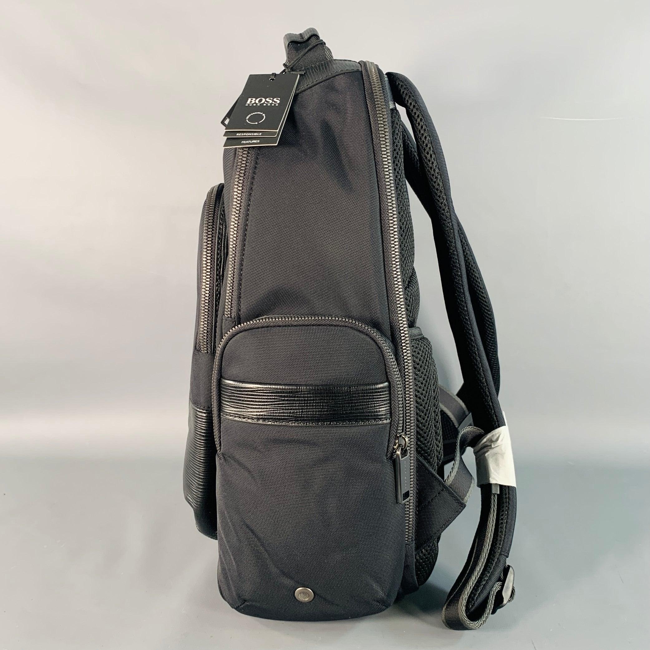 De los hombres HUGO BOSS Bolsa mochila de viaje de trabajo de nylon y piel negra en venta