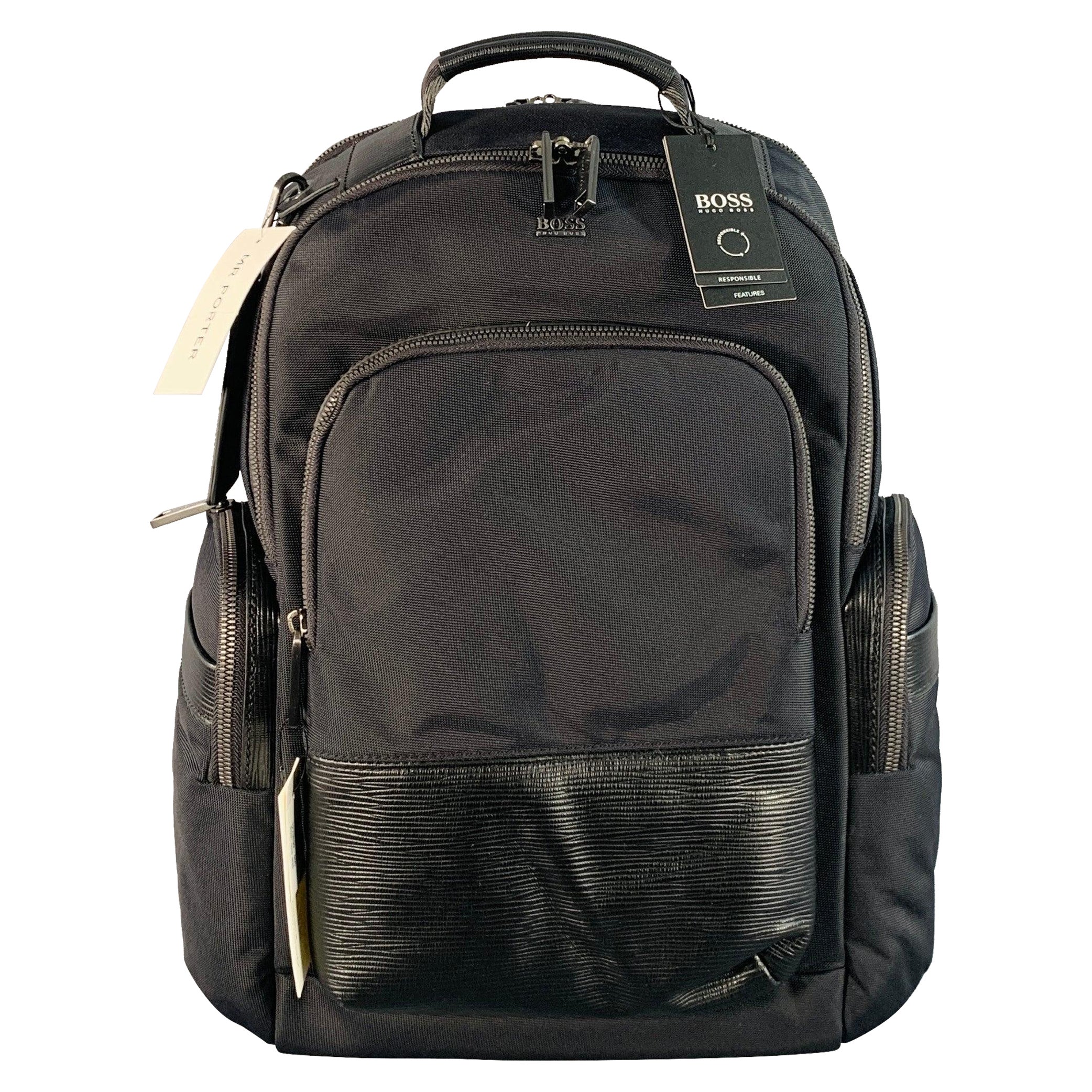 HUGO BOSS Bolsa mochila de viaje de trabajo de nylon y piel negra en venta