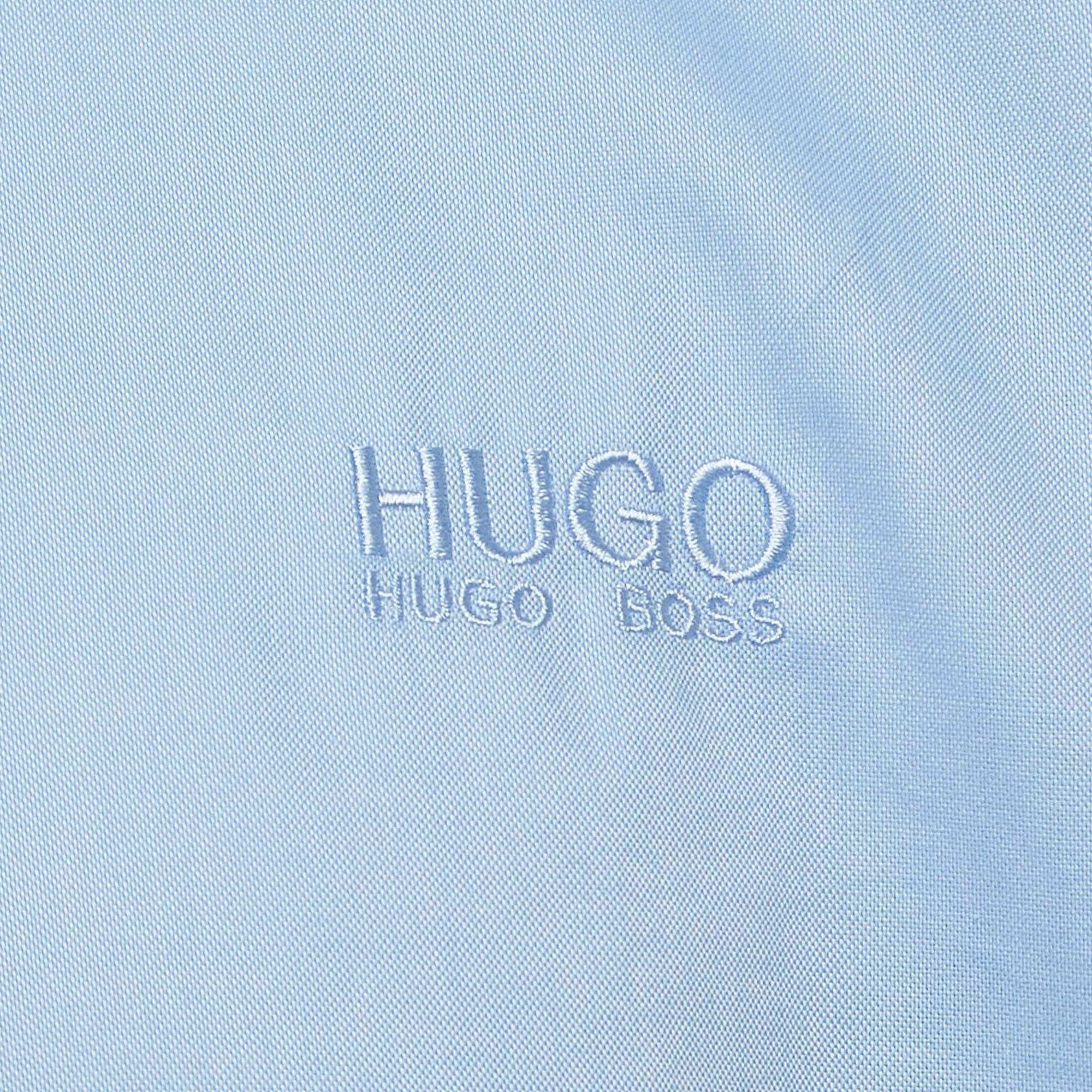 Men's Hugo Boss Blue Logo Embroidered Cotton Long Sleeve Shirt XXXL For Sale