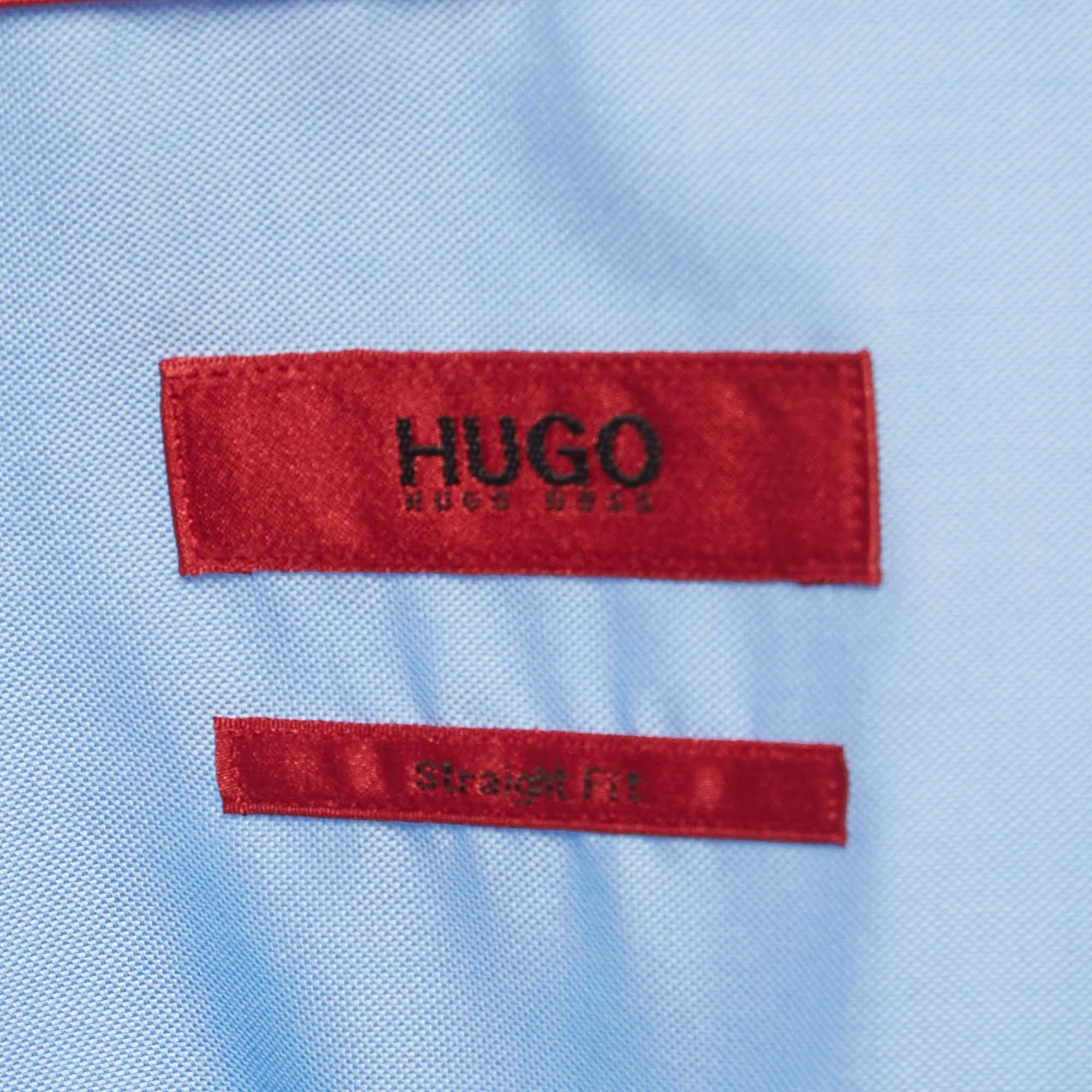 Hugo Boss Blue Logo Embroidered Cotton Long Sleeve Shirt XXXL For Sale 1