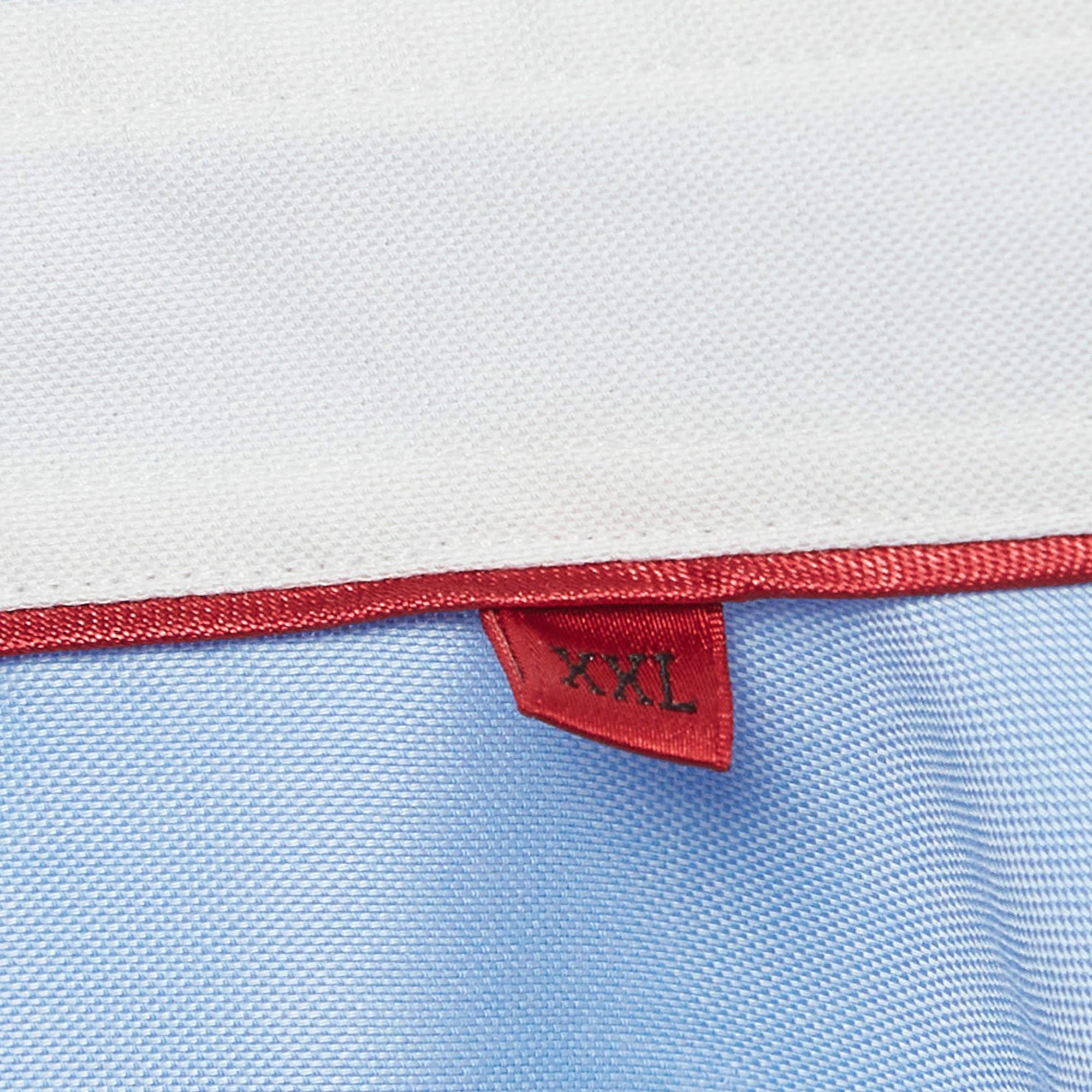 Hugo Boss Blue Logo Embroidered Cotton Long Sleeve Shirt XXXL For Sale 2