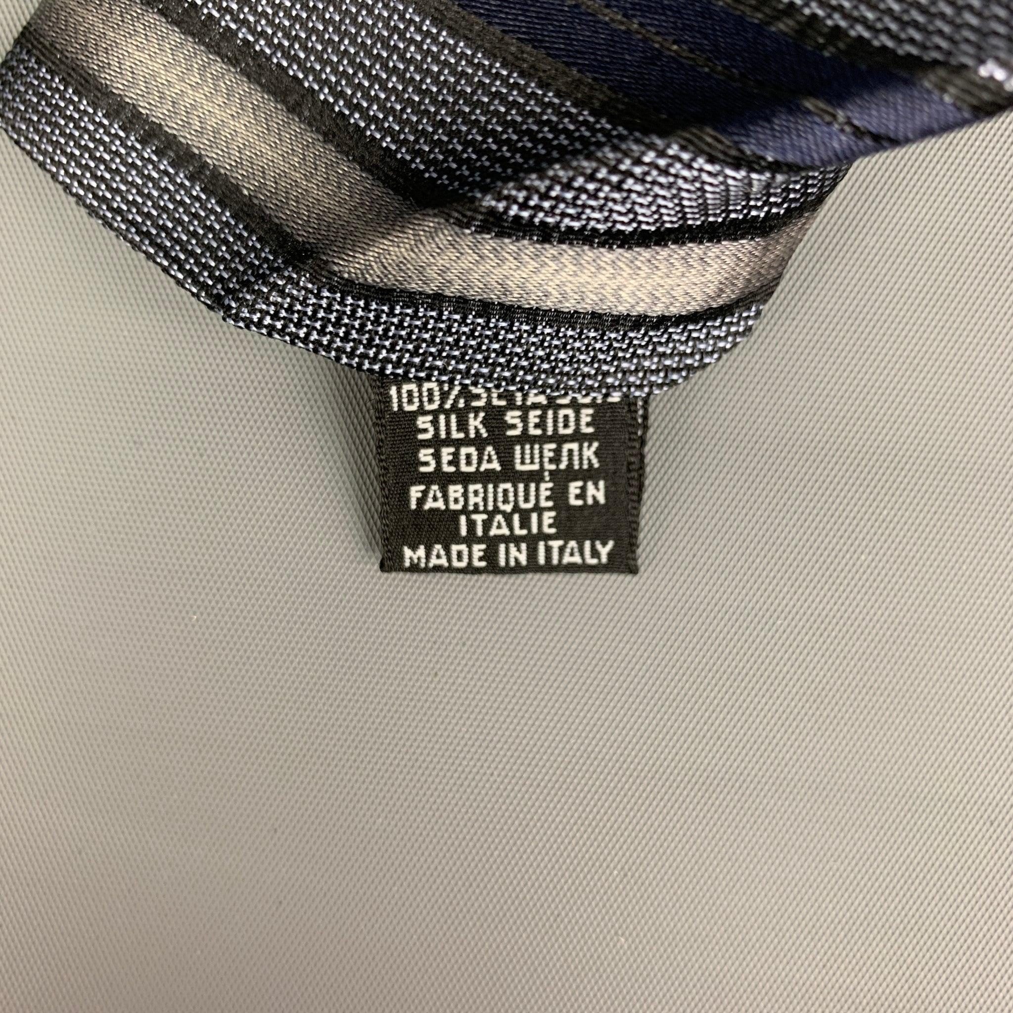 HUGO BOSS Charcoal, Black and Dark Blue Strip Silk Tie In Good Condition For Sale In San Francisco, CA