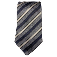 HUGO BOSS Corbata de seda a rayas carbón, negro y azul oscuro
