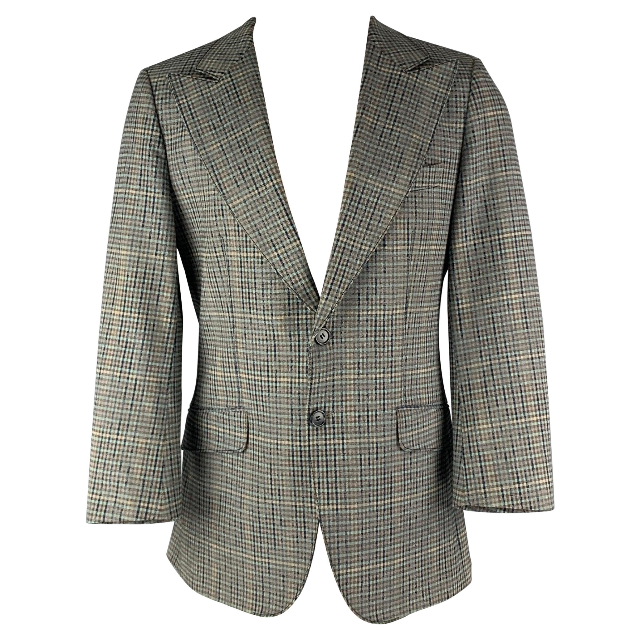 HUGO BOSS Kommode Größe 38 Grau Marineblau karierte Baumwolle  Elastan Scheitelrevers Sportmantel