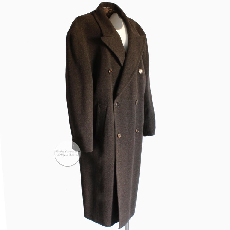 Hugo Boss Coat Brown Herringbone Wool Blend Vintage 90s Mens 44R For Sale  at 1stDibs