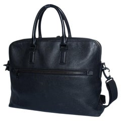 Hugo Boss, grained leather laptop bag in black
