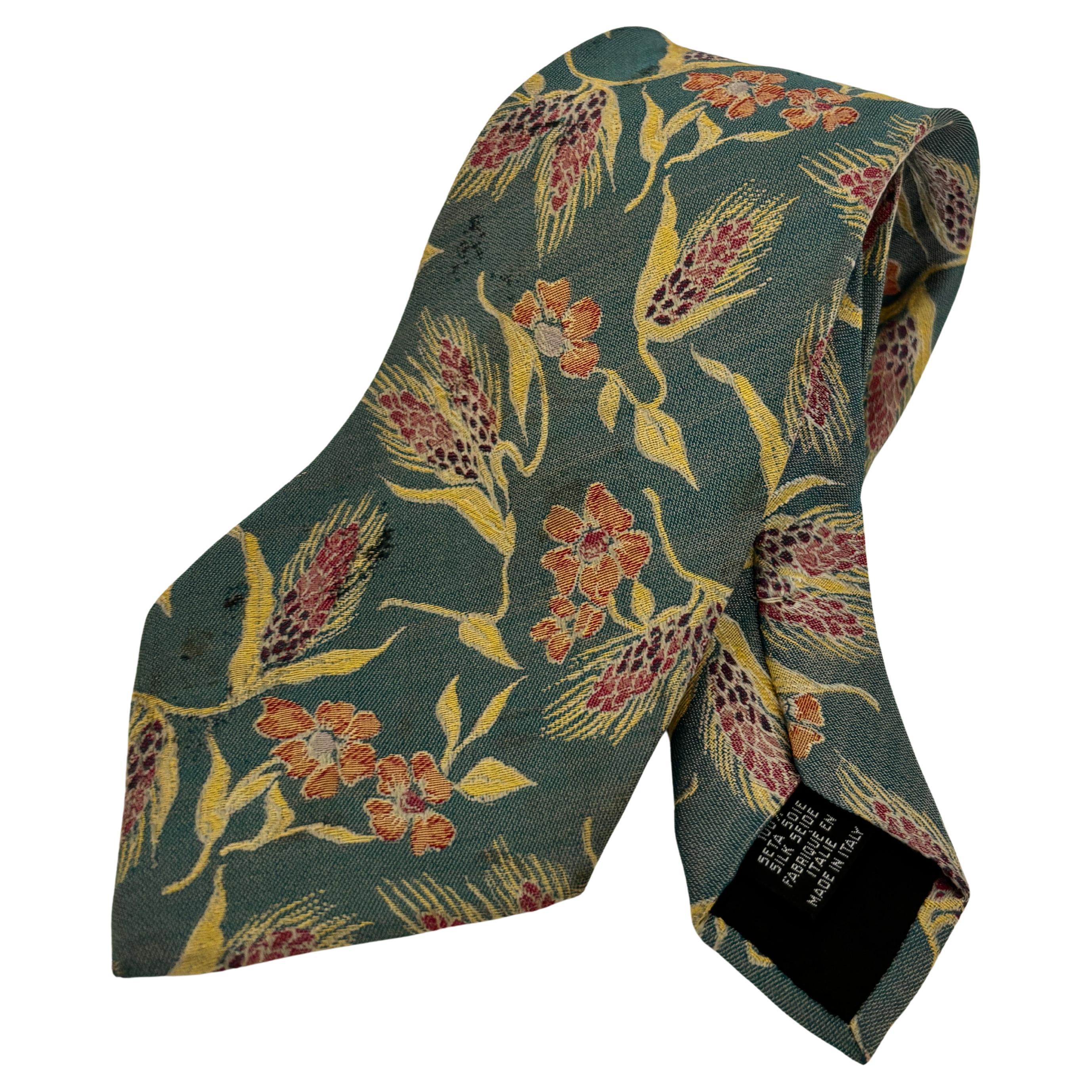 Hugo Boss Grün Floral Herren Seidenkrawatte Italien im Angebot