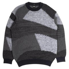 Pull en maille à motif graphique Hugo Boss pour homme, gris, L, XL, Italie