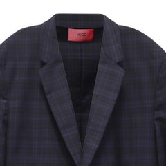 Hugo Boss Plaid Suit Jacket Blazer in Navy Blue Wool