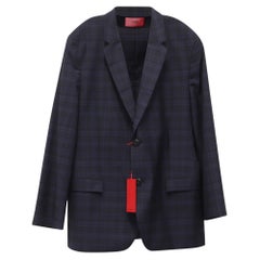 Hugo Boss Plaid Suit Jacket Blazer in Navy Blue Wool