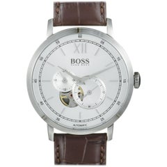 Hugo Boss Signature Men's Silver Visible Movement, Brown Leather Band 1513505