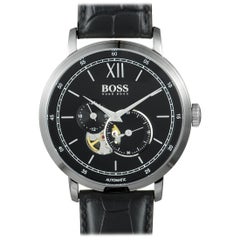 Hugo Boss Signature Men's Steel Visible Movement Watch Leather Band 1513504