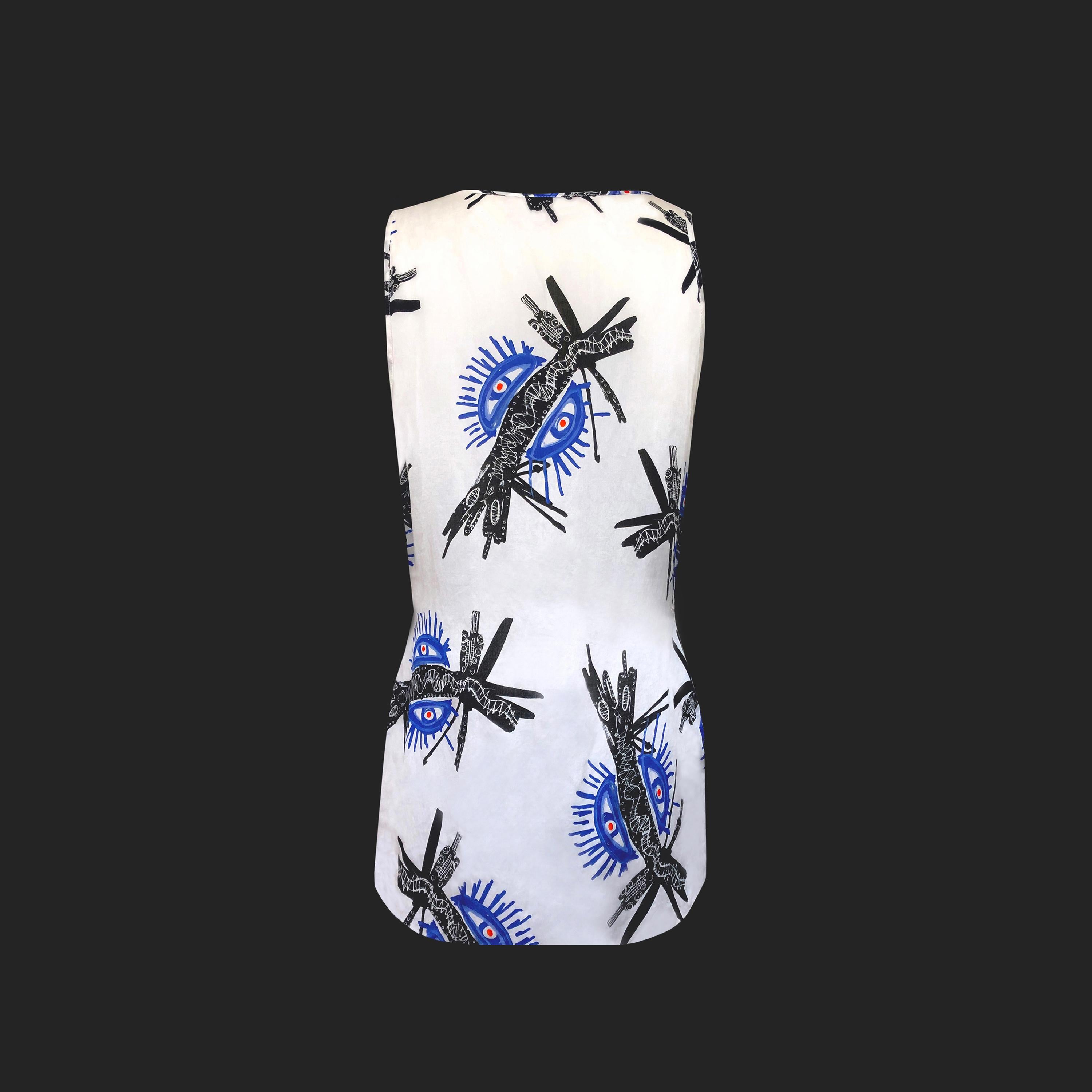 Gray Hugo Boss - Silk Vest Top - Abstract ‘Eye Print’ For Sale