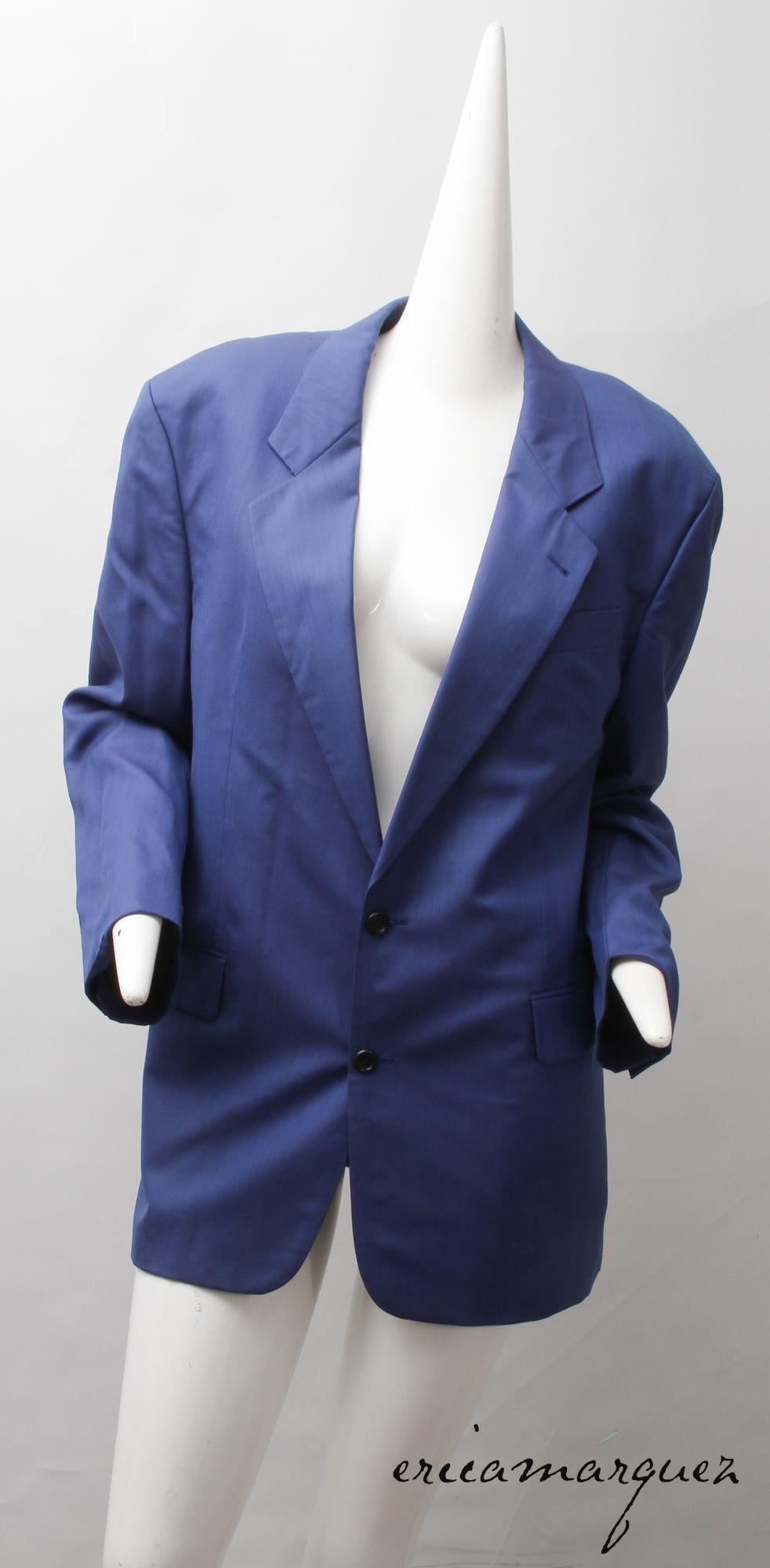 HUGO BOSS, Mezcla de lana y seda, Azul cobalto, Blazer de dos botones, Años 90 en venta 2