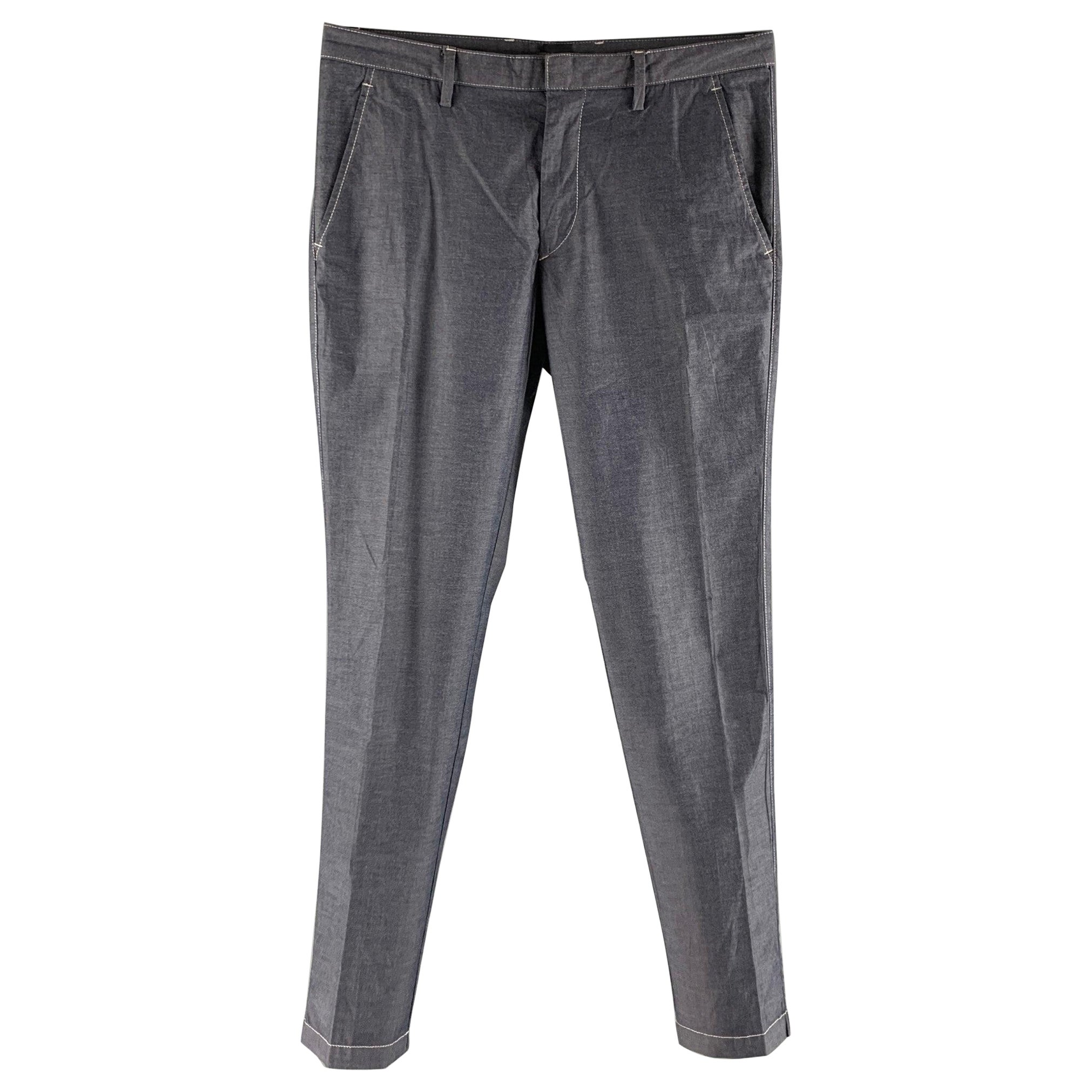 HUGO BOSS Pantalón casual de algodón elastano con costuras planas en contraste gris talla 30 en venta