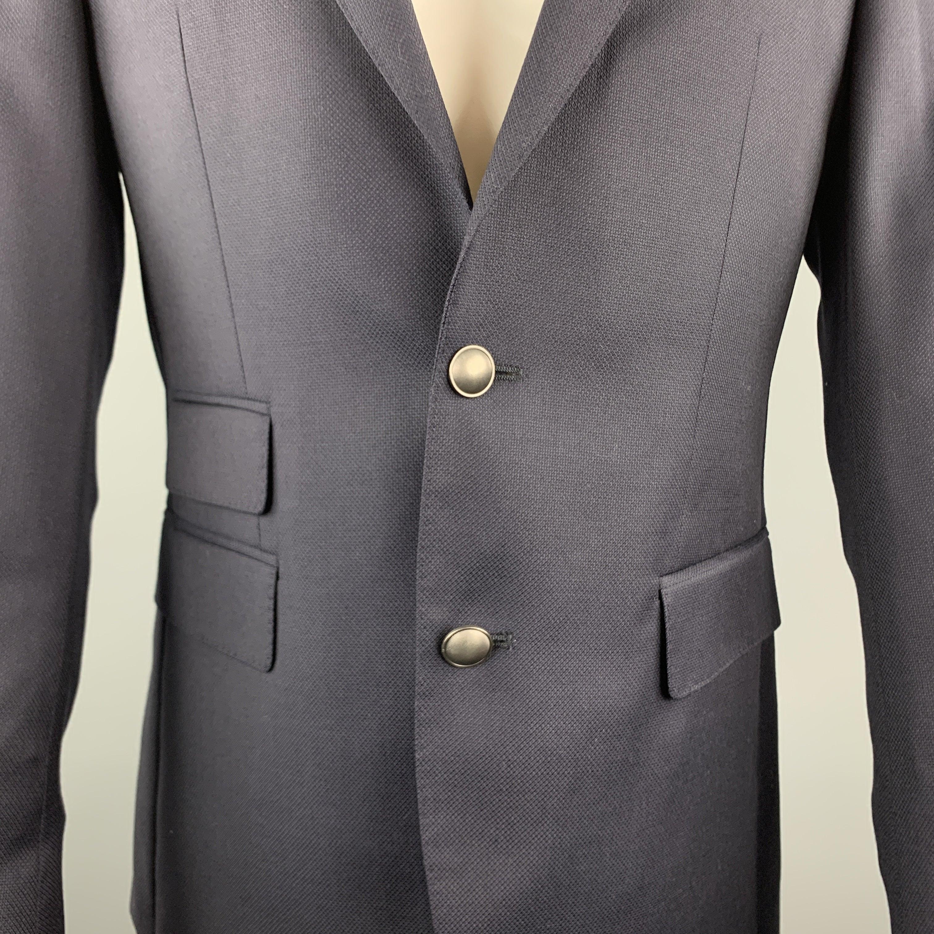HUGO BOSS Size 36 Navy Woven Wool Notch Lapel Sport Coat In Good Condition For Sale In San Francisco, CA
