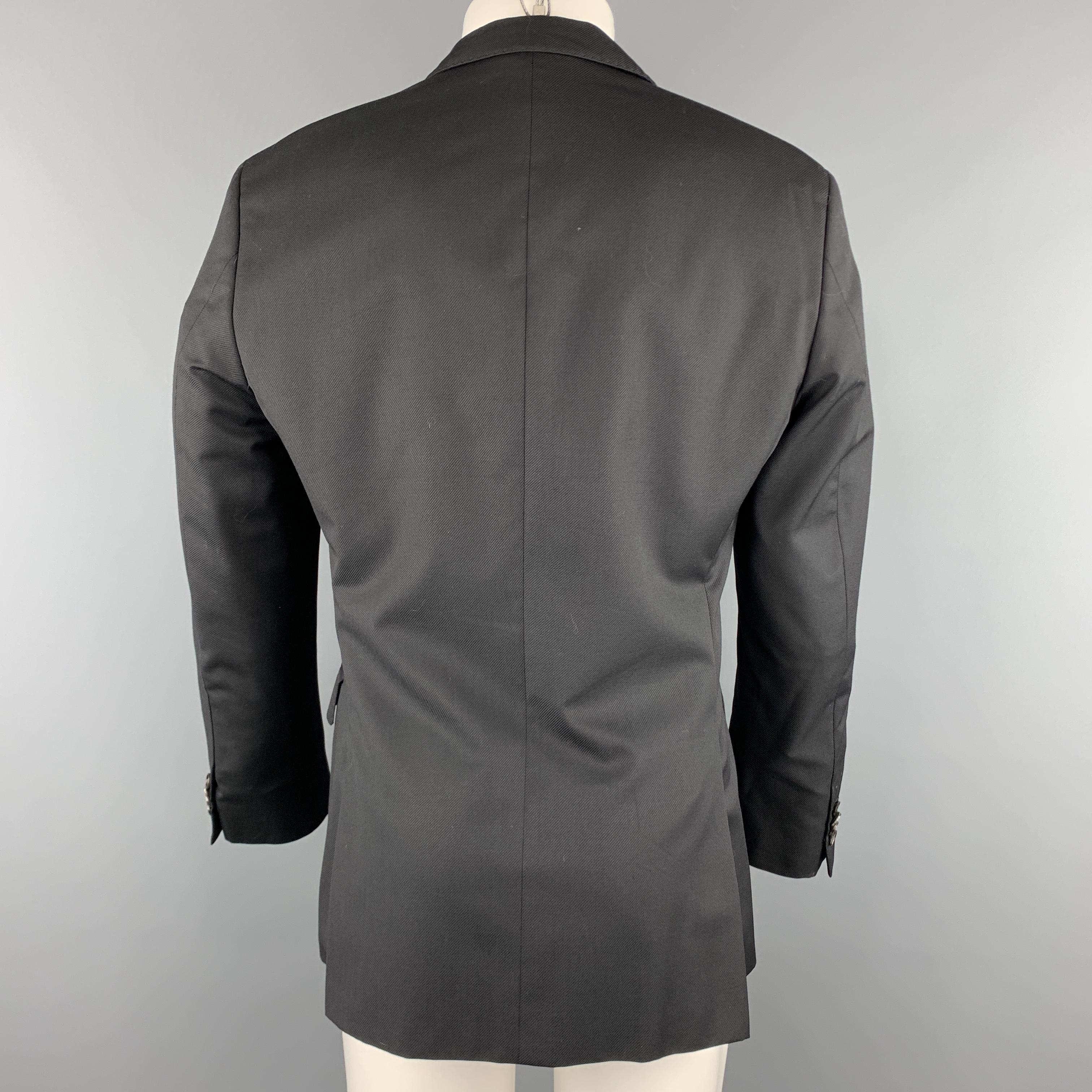 Men's HUGO BOSS Size 38 Black Wool Notch Lapel Striped Texture Regular Sport Coat