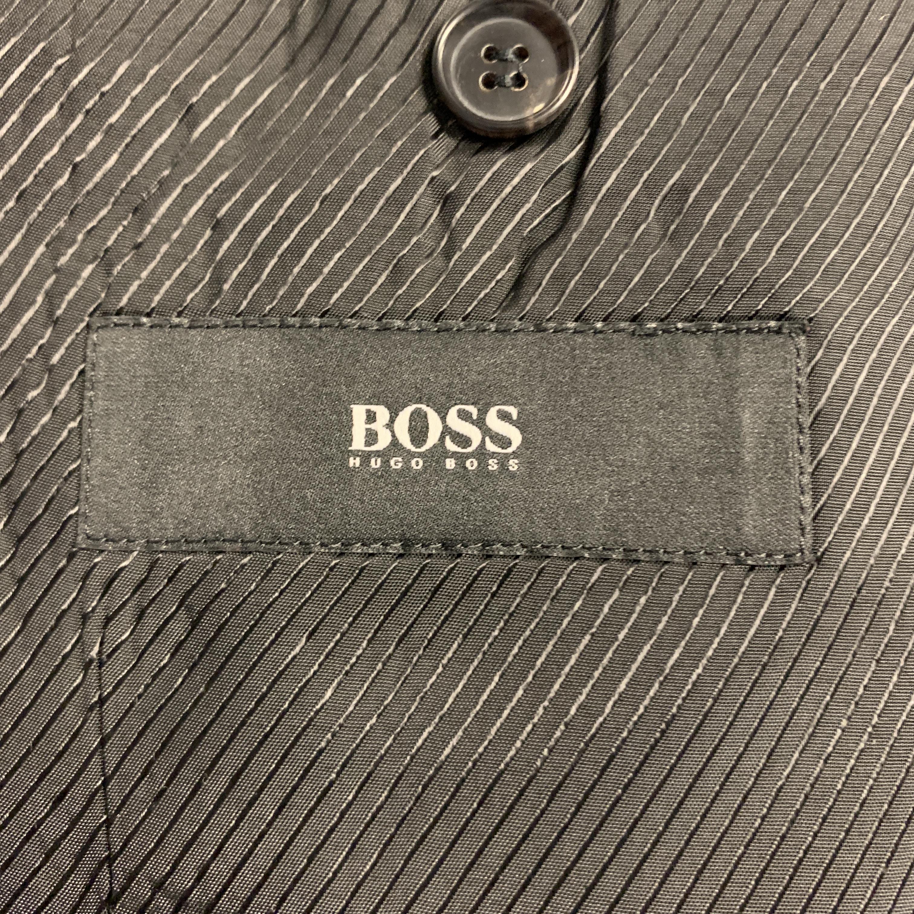 HUGO BOSS Size 38 Black Wool Notch Lapel Striped Texture Regular Sport Coat 4