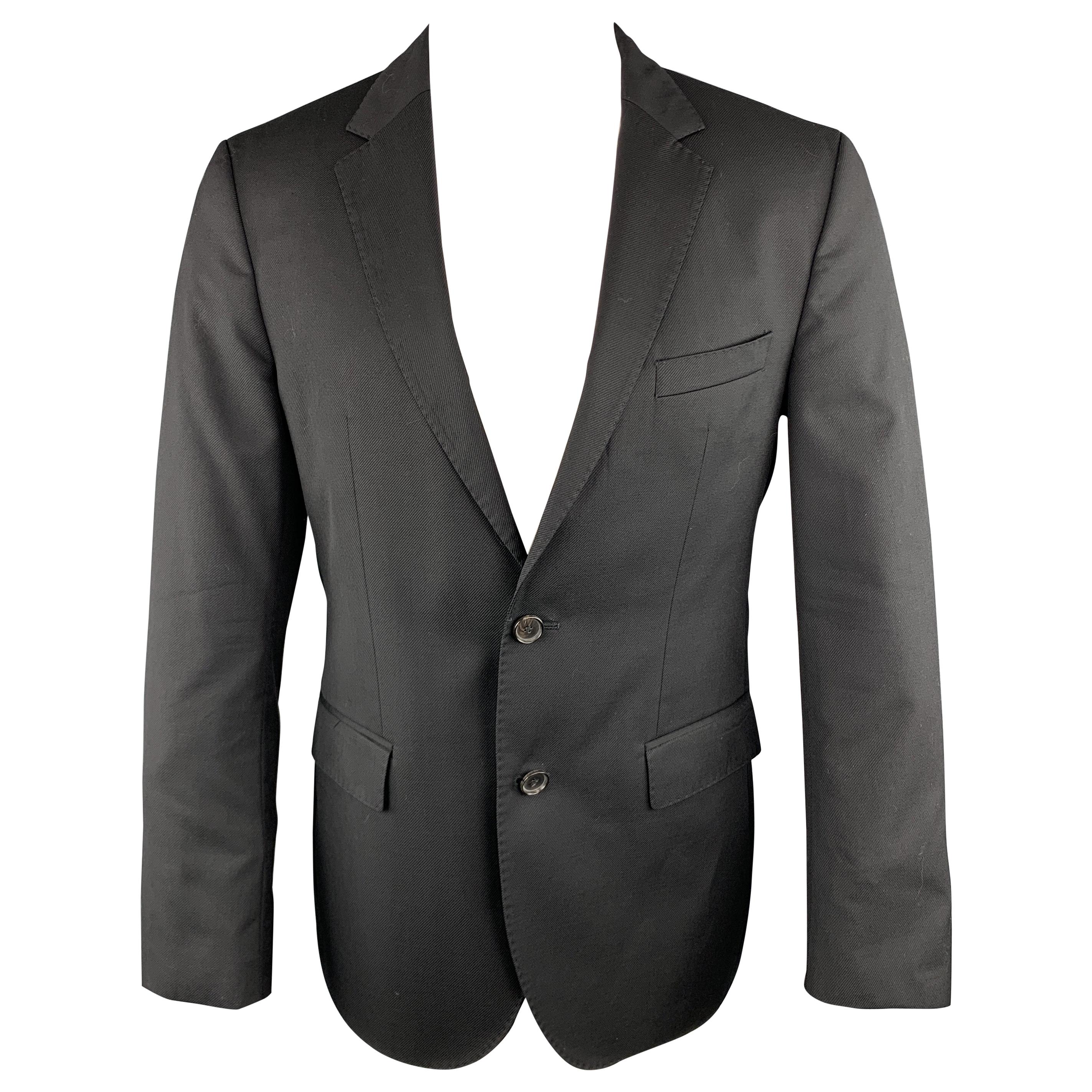 HUGO BOSS Size 38 Black Wool Notch Lapel Striped Texture Regular Sport Coat
