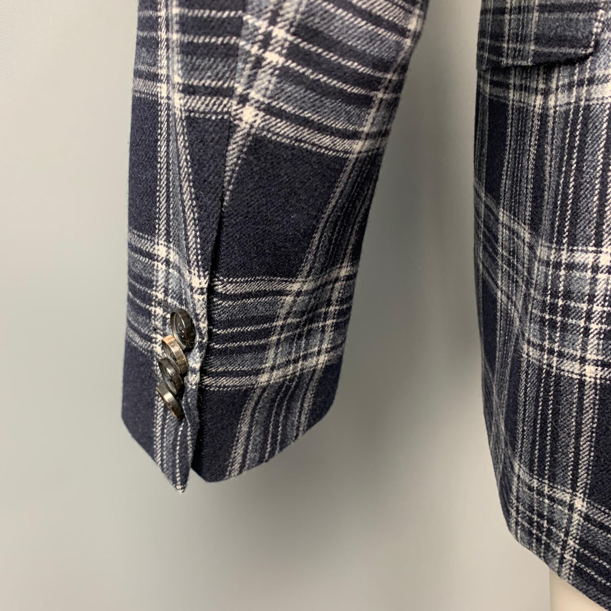 Men's HUGO BOSS Size 38 Regular Navy & Grey Plaid Cashmere / Silk Sport Coat