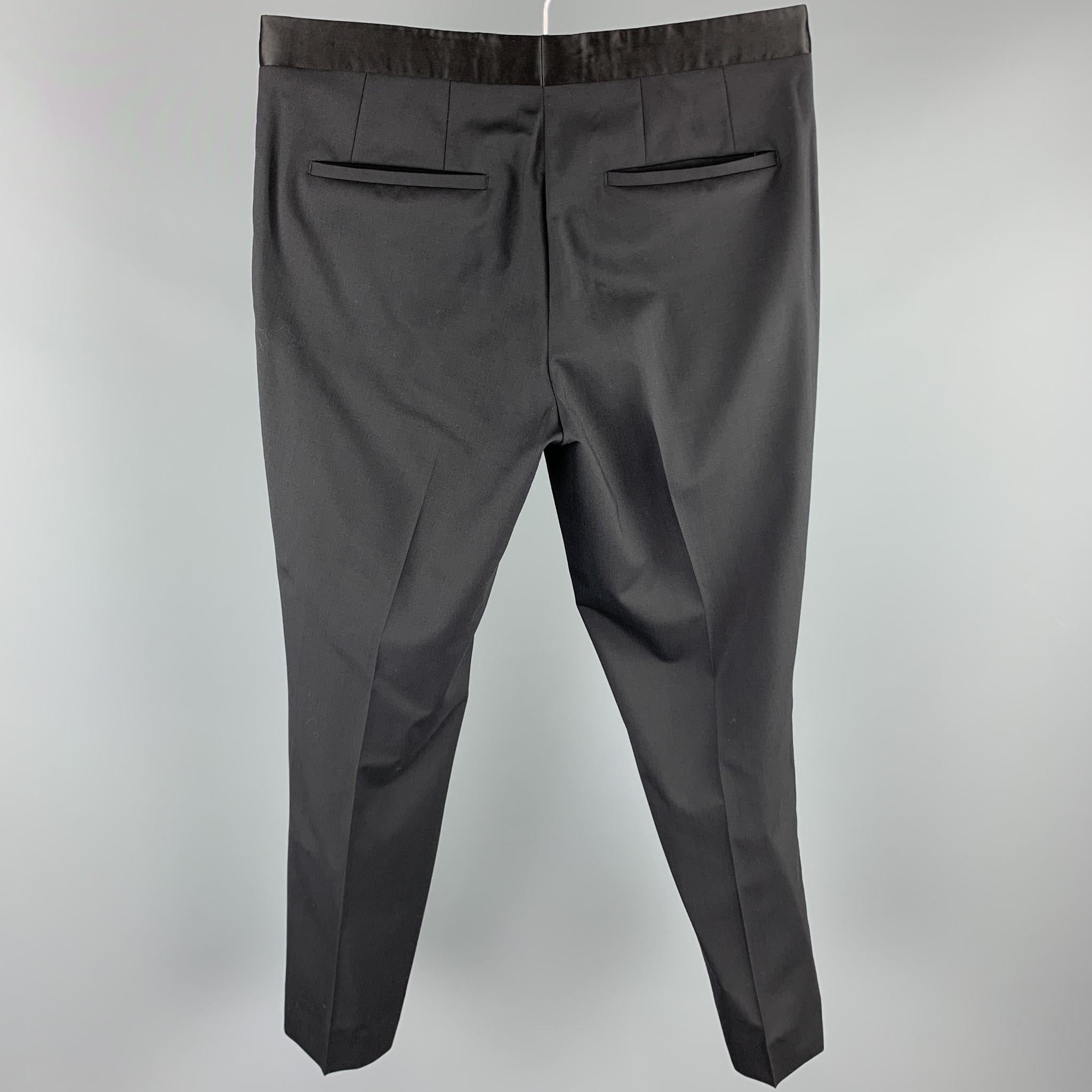 Men's HUGO BOSS Size 38 Short Black Wool Peak Lapel Tuxedo Suit
