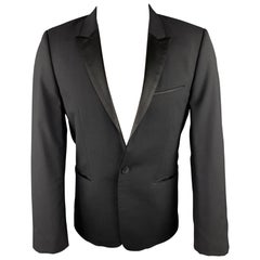 Used HUGO BOSS Size 38 Short Black Wool Peak Lapel Tuxedo Suit