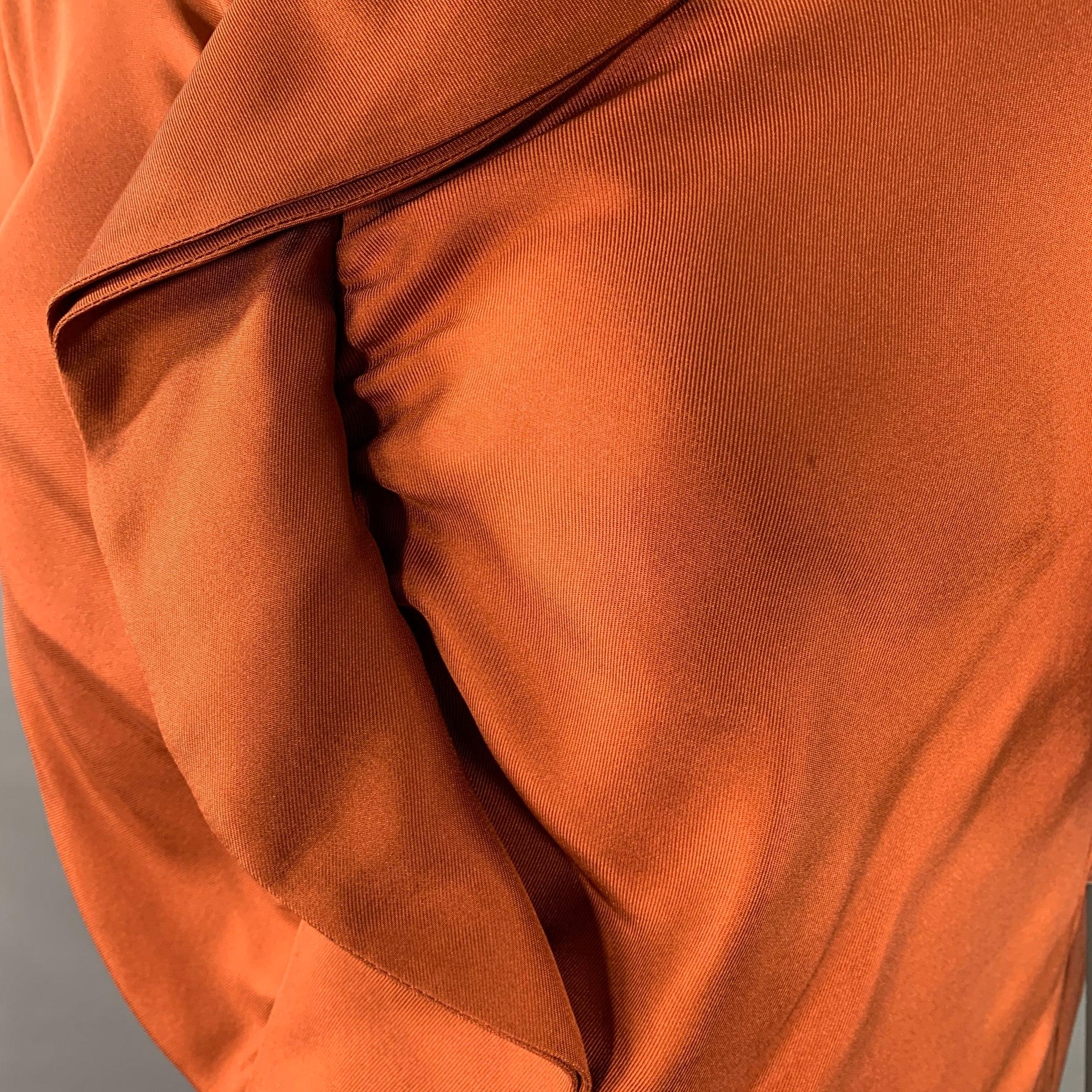 De las mujeres HUGO BOSS Talla 4 Blusa de seda marrón con volantes y manga corta en venta