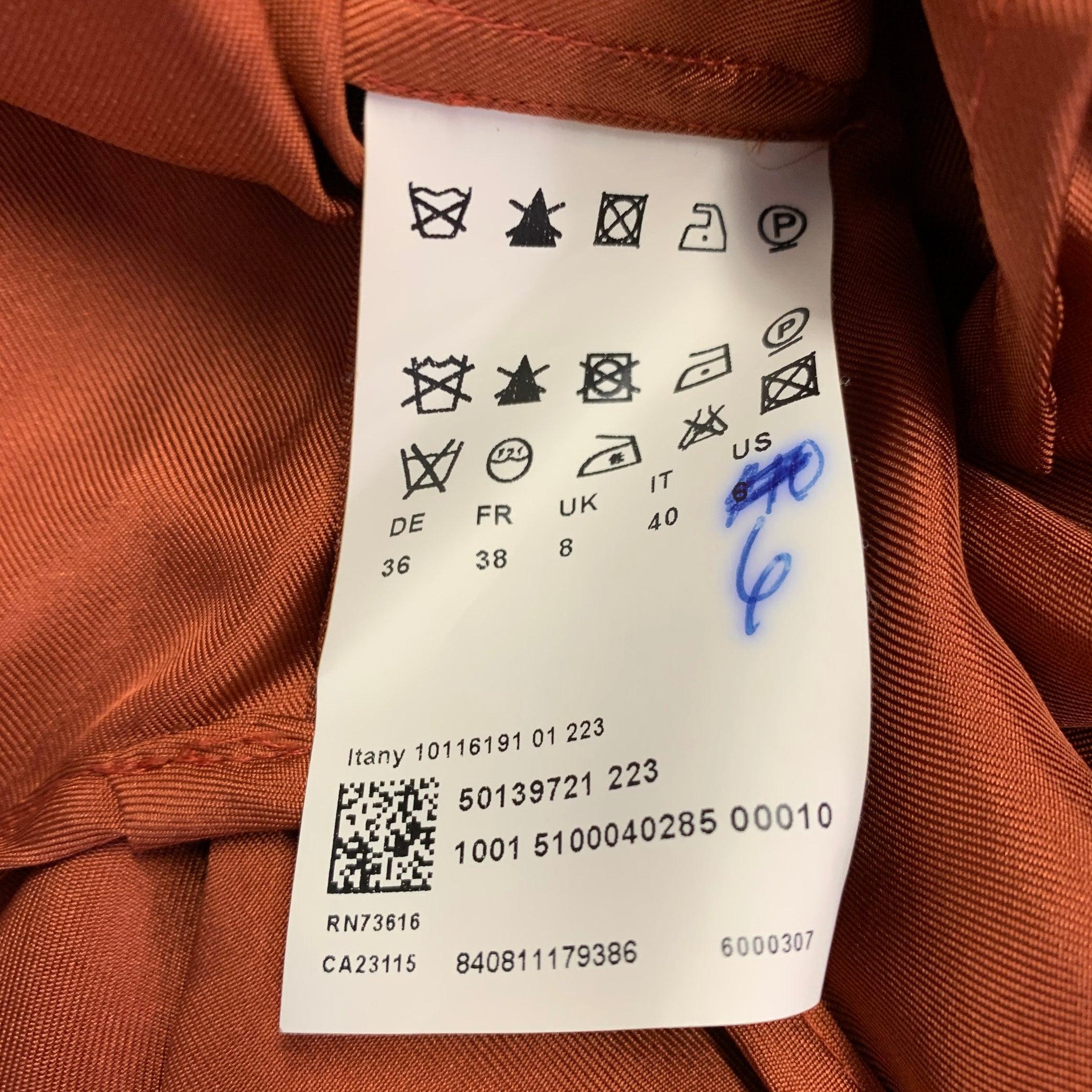 HUGO BOSS Talla 4 Blusa de seda marrón con volantes y manga corta en venta 2