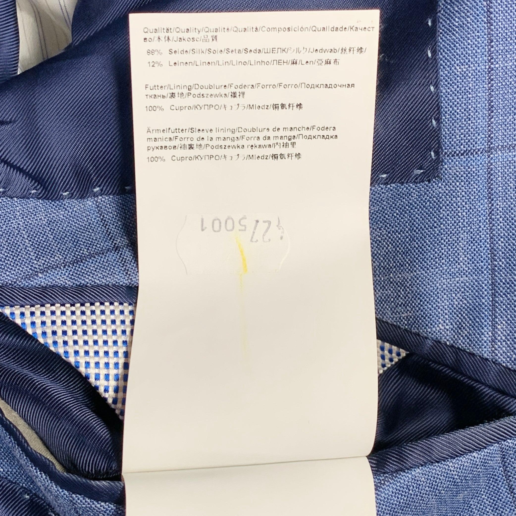 HUGO BOSS Size 40 Blue Black Window Pane Silk Linen Tailored Fit Sport Coat For Sale 6